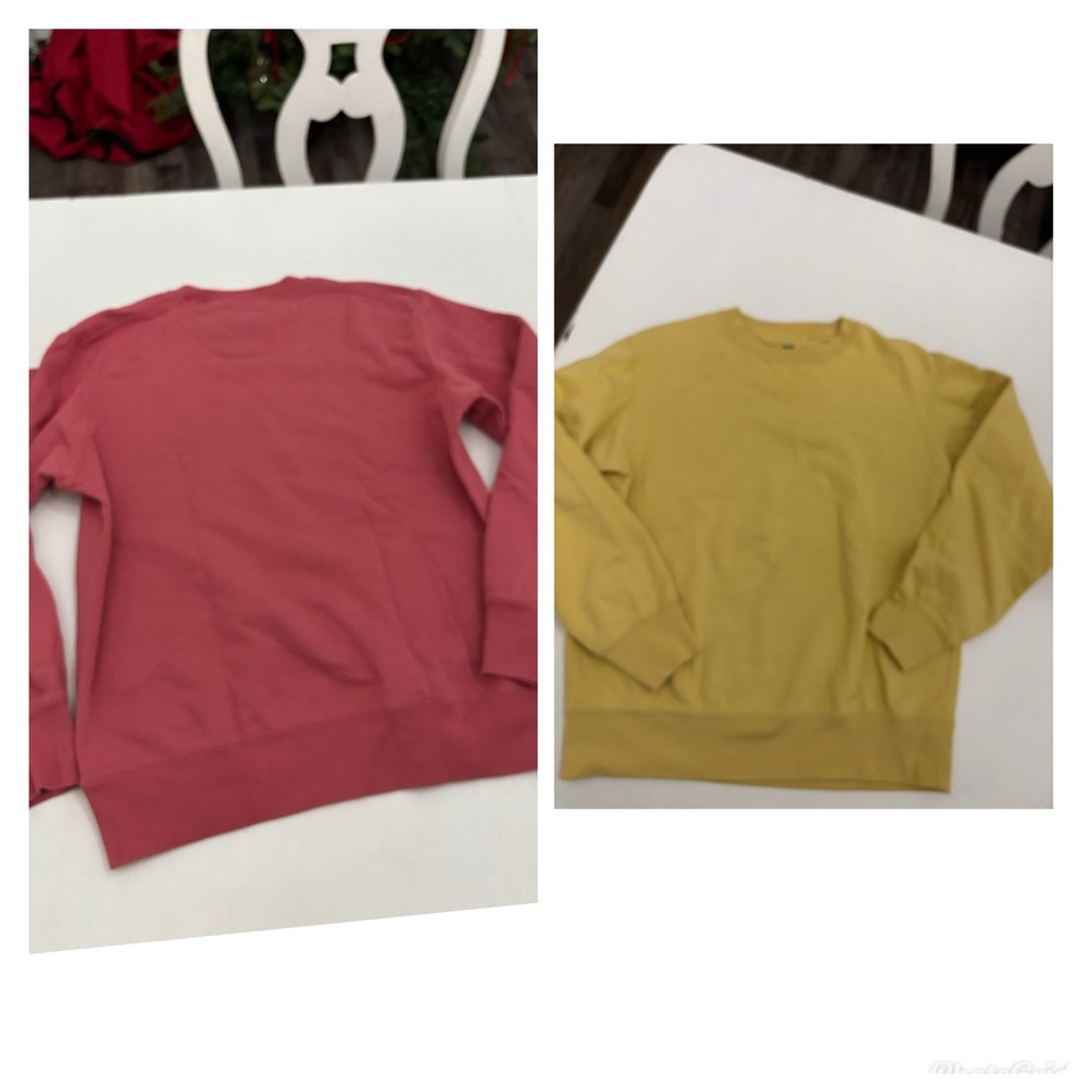 2 Uniqlo Crewneck Sweatshirt Small Red Ochre Yellow Pullover minimalist layering